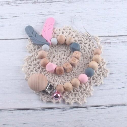 Wooden Ring Pacifier Baby Pacifier Clips Silicone Beads Chain Infant Nipple Appease Soother Chain Clips Dummy Holder Nipple Clip