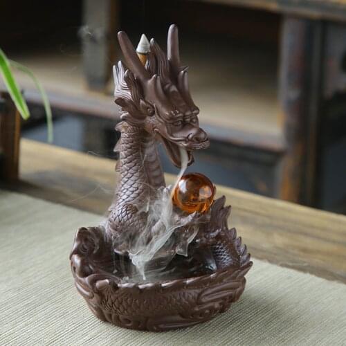Ceramic Dragon incense burner holder Backflow waterfall With Crystal Ball Censer luxury Decor Stick Fragrance Aromatherapy base