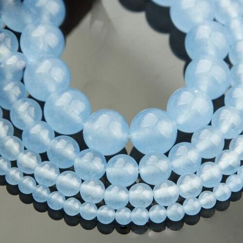 15"(38cm) Strand Round Natural Light Blue Jade Stone Rocks 4mm 6mm 8mm 10mm 12mm Gemstone Beads for Bracelet Jewelry Making
