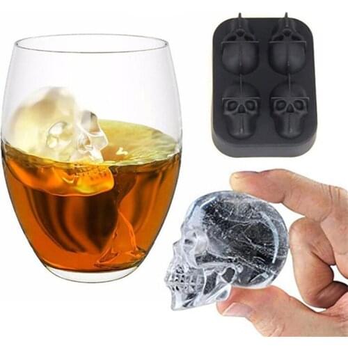 Four Skulls Ice Maker Ice Tray Whiskey Ice Cube Mold Black Silicone 3D Skull DIY Ice Ball Maker Ice Pudding Tray Kitchen Tools