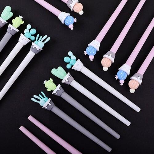 Cute gel pen 12 pcs 0.5mm high quality black ink writing gel pen cactus kawaii gel pen for school & office stationery cute gifts