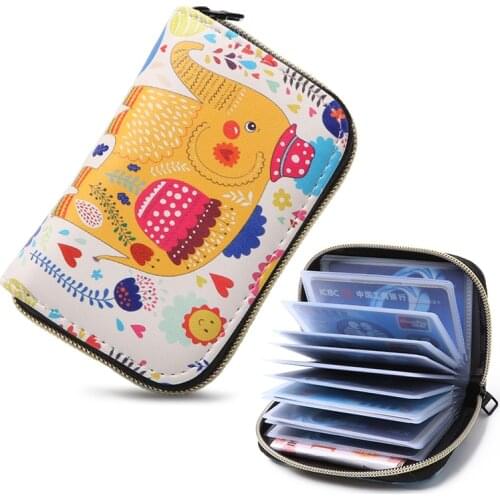 Cute Elephant Fashion Women Zipper ID Credit Card Holder High Capacity 24 Bits Case Bag Driver License Organizer Women Wallets
