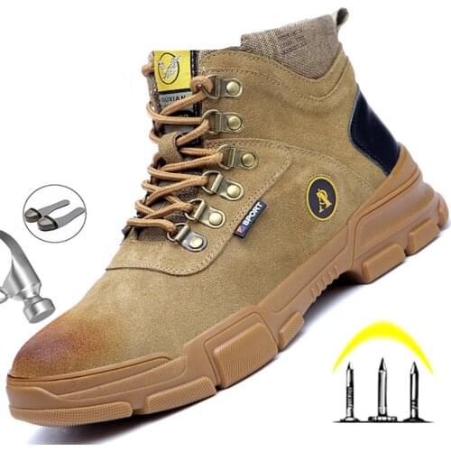 Fashion Genuine Leather Men Boots Winter Work Boots Steel Toe Safety Boots Anti-puncture Military Boots Martin Boots