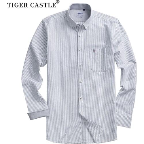 100% Cotton 2019 New Mens Striped Casual Dress Shirts Spring Autumn Long Sleeve Slim Fit Male Blouse High Quality Oxford Shirt