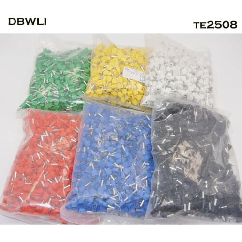 1000pcs/lot TE2508 2x2.5mm2 Bootlace cooper Ferrules kit set Wire Copper Crimp Connector Insulated Cord Twin Pin End Terminal