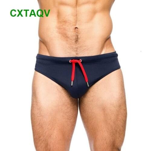 New 2019 Sexy Mens Elastic Band Bikini Swimwear Solid Swimming Briefs Triangular High Quality Comfortable Beach Shorts Plus Size