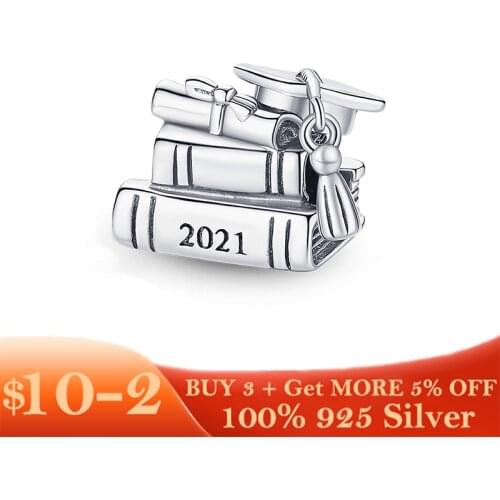 2021 New Silver Charm 925 Sterling Silver 2021 Graduation Books Charm Beads Fit Original Pandora Bracelet Silver 925 Jewelry