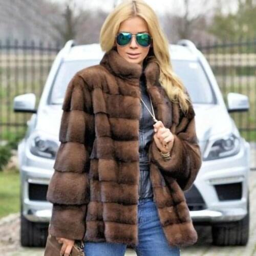 TOPFUR New Arrivals Mink Fur Coat Women With Zipper Detachable Sleeve Light Brown Winter Warm Ladies Genuine Piece Fur Mink