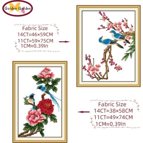 GG Poetic Flower Chinese Cross Stitch Needlework Craft 11CT14CT Count Stamped Wedding Joy Sunday Cross Stitch Set for Home Decor