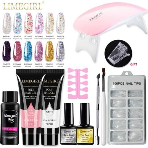 Limegirl Poly Nail Gel Extension Nail Kit All For Manicure Gel Set Acrylic Solution Water Builder Gel Polish For Nail Art Design