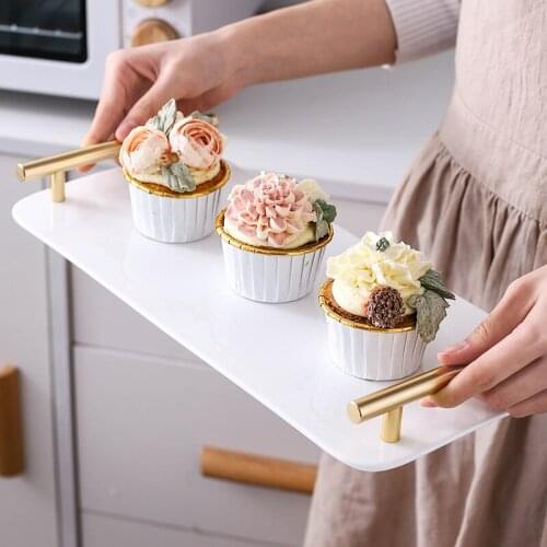 Simple Art Luxury White Ceramic Display Tray Handle Fruit Pastry Plate Modern Party Afternoon Tea Cake Dessert Table Sushi Table