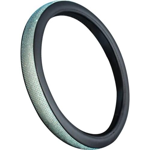 Anti-Slip Steering Wheel Cover for Women PU Leather with Crystal Rhinestones for Universal 15 Inch Toyota Honda Tesla