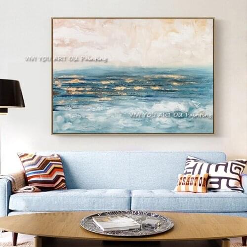 The Hand Painted Sunshine Oil Paintings on Canvas Foil Abstract Painting Wall Picture for Living Room Home Decoation Sea View