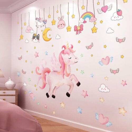 [SHIJUEHEZI] Cartoon Stars Coulds Moon Wall Stickers DIY Horse Animal Mural Decals for Kids Rooms Baby Bedroom Home Decoration