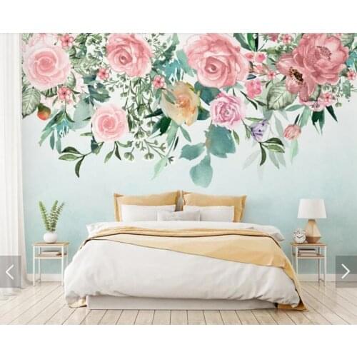 Nordic Watercolor Floral Wallpaper Papel Adhesivo Decorativo Para Muebles Papier Peint Mural Rouleau Hand Painted Flower Mural