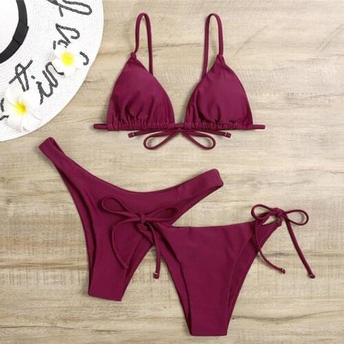 Sexy Bikini Solid Color Three-piece Swimsuit Bra and Brief Bikini Sets 2021 Summer Beach Wear 3-piece Swimwear Bikini