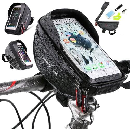 Bike Frame Bag Cycling Bicycle Head Tube Handlebar Phone Bag Waterproof Touch Screen Phone Mount Bags Case Holder for 6in Phone