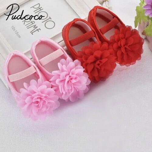 Newborn Toddler Infant First Walkers Baby Girls Princess Crib Shoes Soft Sole Anti-slip Prewalkers Big Flower Shoes