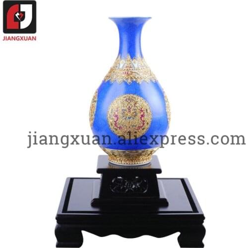 Yuhuchun sapphire blue porcelain 24k gold foil 8inch antique vase chinese handicrafts vintage home decor keepsake birthday gifts