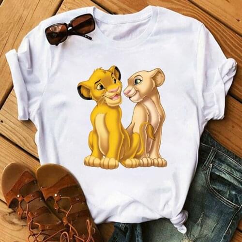 Disney 50% Cotton King Lion Simba Female Summer Women Girl T Shirt Tops Luxury Designer Tshirt Cartoon T-Shirt