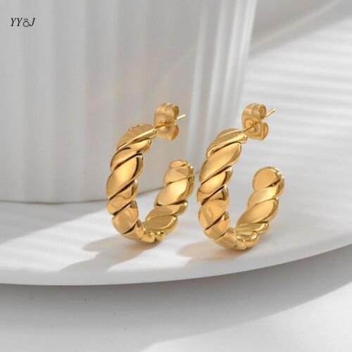 Weaved stripe hoop earrings for women stainless steel gold C hoop earrings trendy women jewelry 2021 wholesale items freetarnish