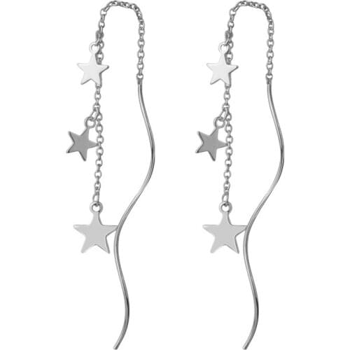 925 Sterling Silver Star Long Tassel Earrings Wave Chain Earring For Women Fashion Jewelry Gifts Wholesale S-E950