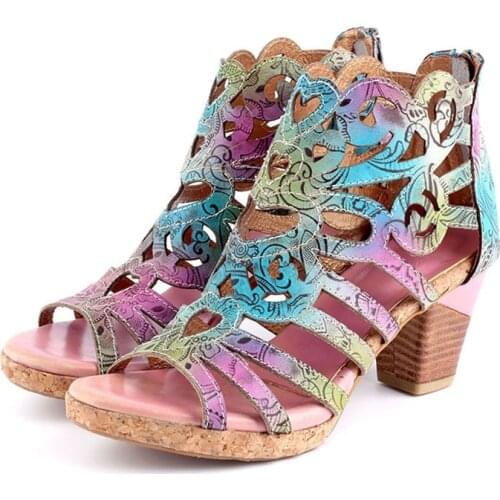 Point-Toe High-Heeled Shoes For Women] New Ethnic Top Layer Of Cowhide Hand-Embossed Retro High Boots For Women