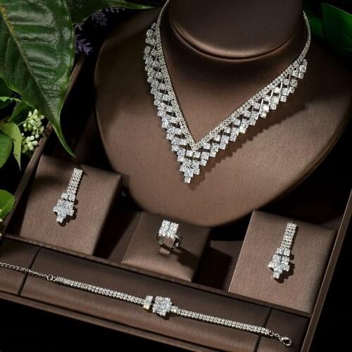 HIBRIDE Long Chain CZ Pendant Necklace Earring Set New Design European Style Women Bridal Jewelry Sets Dress Accessories N-1429