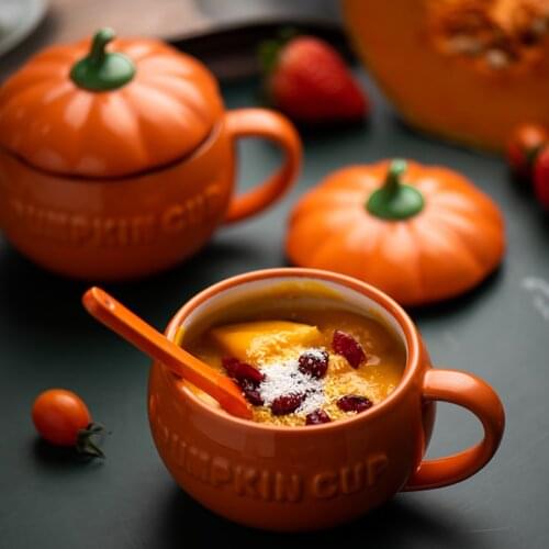300/500/800ml Creative Pumpkin Coffee Mugs Ceramic Milk Cup With Lid Breakfast Oatmeal Yogurt Mug Funny Halloween Gifts For Kids