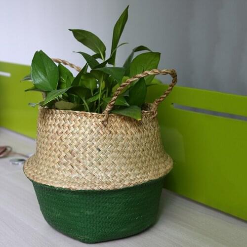 4 Styles Decorative Green Storage Basket Folding Laundry Basket Wicker Toys Container Flower Plant Pot Home Storage Organizer