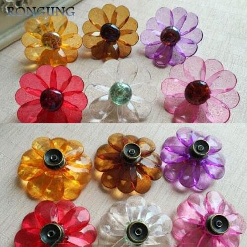 5x Flower Acrylic Kitchen Cabinet Drawer Knobs China Furniture Cupboard Dresser Rural Handles Closet Handle Wine Cabinet Pulls