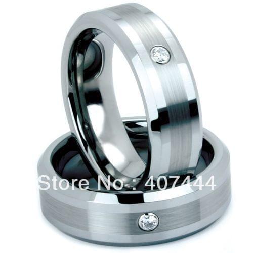 Free Shipping Cheap Price USA Canada UK Russia Brazil Hot Sales 8MM Beveled Brush Center with Cz Tungsten Wedding Ring Size 6-13