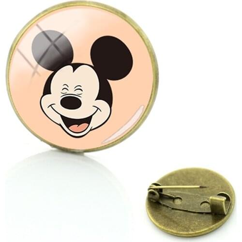 Disney Cute And Cute Mickey Avatar Brooch Ladies Mens Pins Clothes Coats Retro Brooch Glass Cabochon Dome Brooch