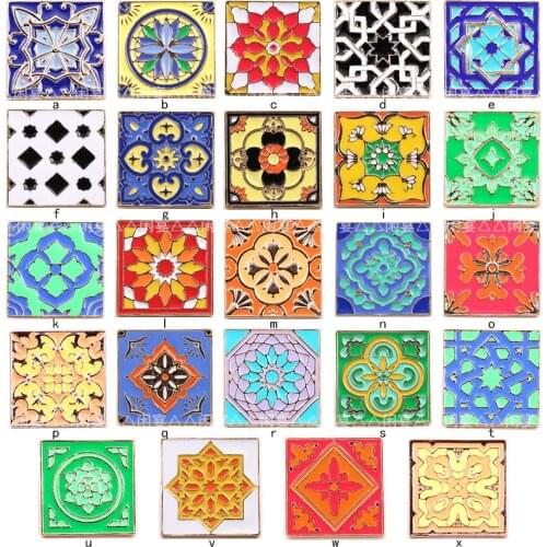 1pc New retro Totem personality small square tiles Diy Brooch Vintage Enamel Lapel Pins Badge for women New Year