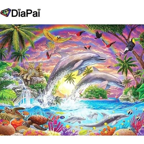 DIAPAI 5D DIY Diamond Painting 100% Full Square/Round Drill "Dolphin sea turtle" Diamond Embroidery Cross Stitch 3D Decor A23512