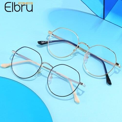 Elbru Retro Anti Blue Light Myopia Glasses Ultralight Unisex Metal Square Students Nearsighted Spectacles For Women -1.0 to -4.5