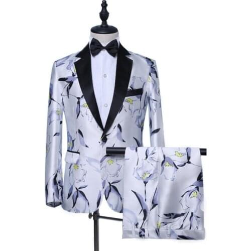 Erkek takim elbise blazer men printing suit set pants mens wedding suits costume singer star style stage clothing formal dress