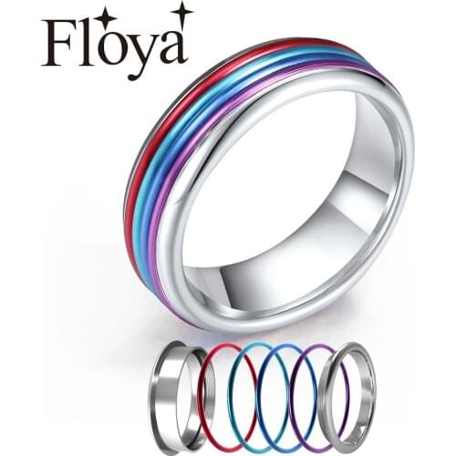 Floya Rainbow Rings Women Minimalist Multicolor Wedding Ring Dainty Ring Vintage Cocktail Statement Stainless Steel Finger Rings