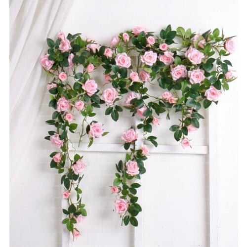 Artificial Rose Flowers Rattan String Vine Fake Plants Green Leaves Hanging Flower Garland Romantic Wedding Party Home Decor