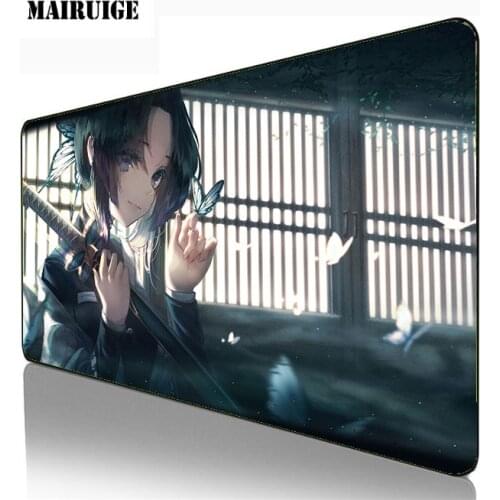 Large Size Mouse Pad Black Lock Edge Butterfly girl Kochou Shinobu Laptop PC Table Mat Anime Demon Slayer Non-slip Universal