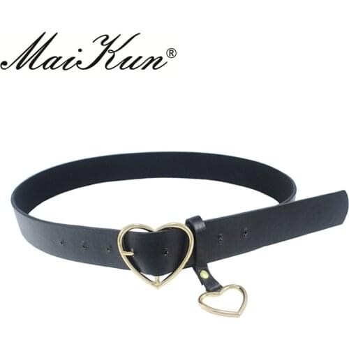 Maikun Women Belts Harajuku PU Leather Thin Belts for Women Heart Buckle Female Belt Waistband for Jeans Dress