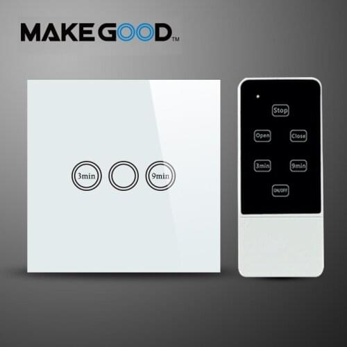 Makegood EU Standard Wireless Remote Touch Glass Panel Light Time Delay Switch , AC 110-240V ,1 Gang 1 Way Wall Timer Switch