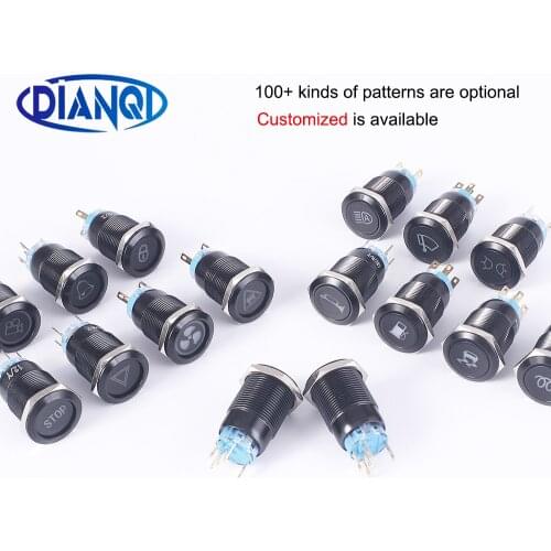 19mm Alumina Momenary fix for car speaker horn buttonswitch metal Led logo symbols light fixed button switch Customizable
