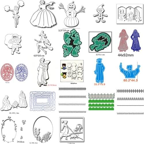 Santa Claus Witch Characters Cheerleading Dancer Linear Edge Frame Metal Cutting Dies Stencil For New DIY Scrapbooking #21