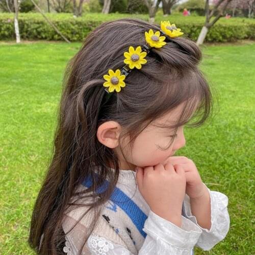 Cute Flower Hairbands for Girls Acrylic Cartoon Hair Hoop Braided Hairbands Clips Kids Sweet Hair Ornament Hair Accessories