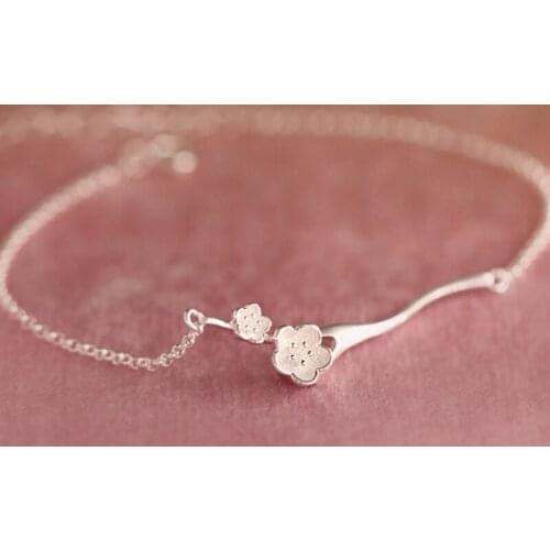 Fashion S925 Bracelet Dainty Creative Peach Blossom Minimalism Silvery Jewelry For Women Wedding Party Chain Cute Birthday Gifts