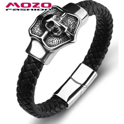 Punk Men Genuine Leather Skeleton Stainless Steel Devil Bracelet Man Animal Beast Skull Cuffs Jewelry