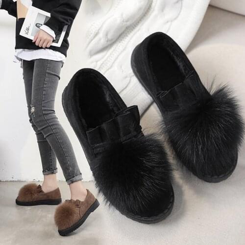 Furry shoes fox fur casual lazy ladybug shoes new flat bottom pregnant women in spring and winter all-match pea shoes on sale