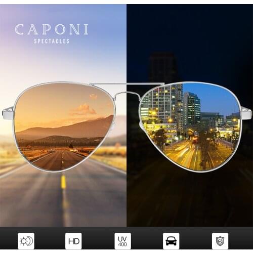 CAPONI Night Vision Glasses Driving Men Photochromic Sunglasses Polarized UV Protect Eyes Anti Dazzling Male Sun Glasses 3110