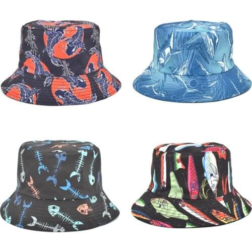 Creative Underwater Shell Panama Hats Whale Fishbone Bucket Hat Cartoon Animal Two Side Reversible Fashion Caps Sun Protection